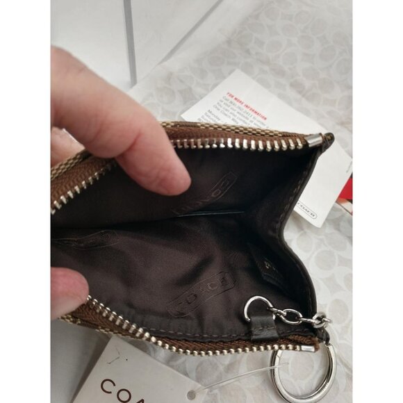 Coach Signature Brown & Black Canvas Leather Keychain Wallet 4" x 3" - Picture 3 of 5